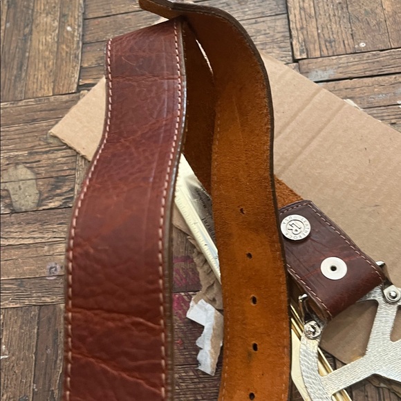 Leatherock Brown Belt with Silver Peace Buckle long marked - Picture 4 of 7